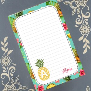Personalized Pineapple 3, Custom Monogram, Notepad Stationery