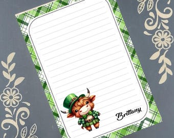 Personalized St. Patrick's Day, Irish Highland Cow, Notepad Stationery
