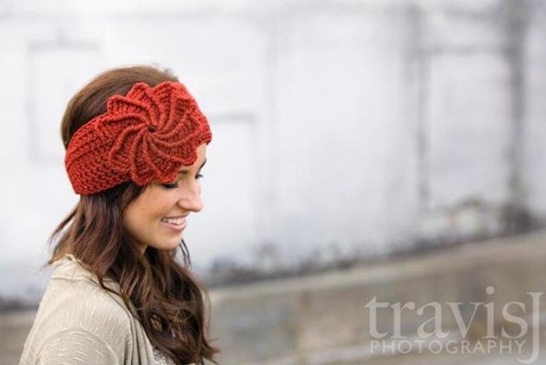 CROCHET PATTERN PDF, Crocheted spiral flower headband / earwarmer / headwrap CaN Sell Finished pieces, instant download, yarntwisted image 1