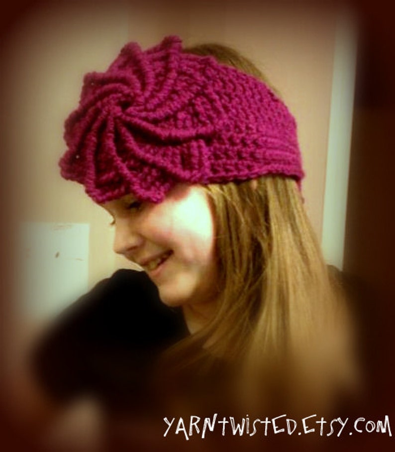 CROCHET PATTERN PDF, Crocheted spiral flower headband / earwarmer / headwrap CaN Sell Finished pieces, instant download, yarntwisted image 3