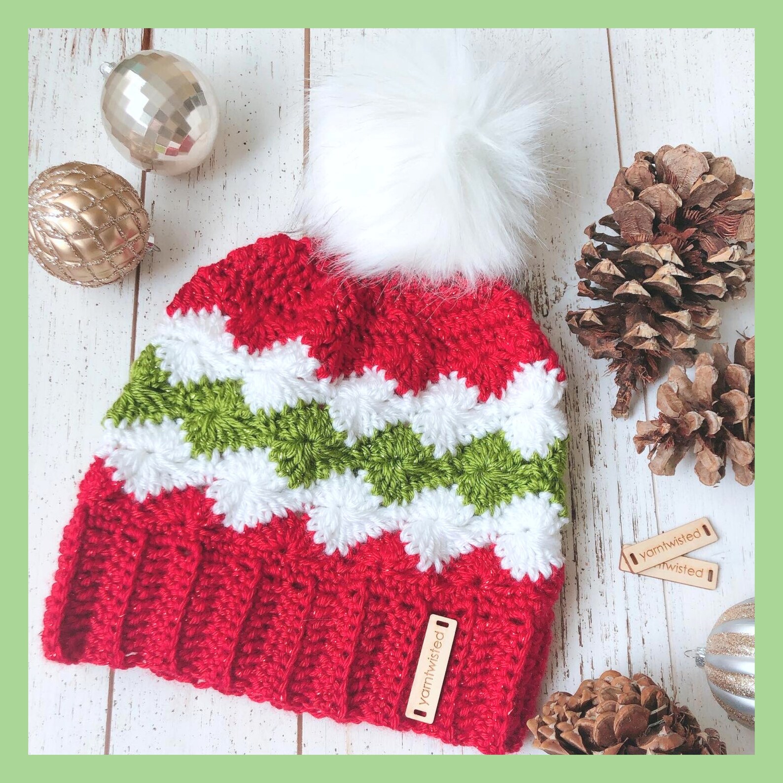 Christmas Crochet Pattern Frosted Mistletoe Pom Pom Beanie - Etsy