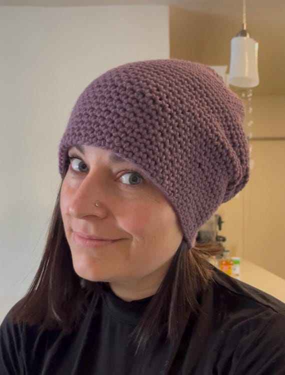 Purple / Lavender Crochet Beanie | Handknit Hat | Slouchy 