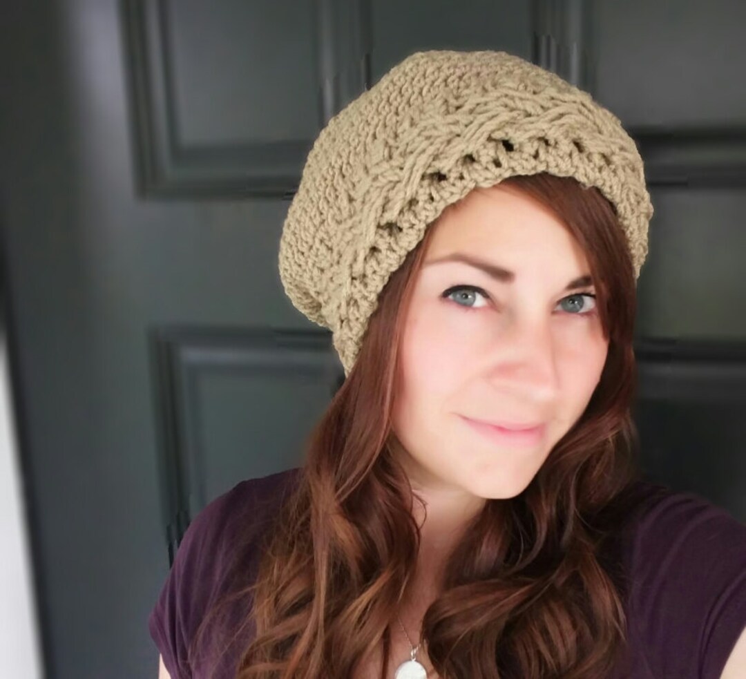 CROCHET PATTERN PDF - Braided Cable Crocheted Slouchy Hat - Women's ...