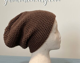 Chocolate Brown Crochet Beanie / Handknit hat / Winter Slouchy Beanie / Crocheted winter hat / Unisex / Knitted beanie / teenen beanie