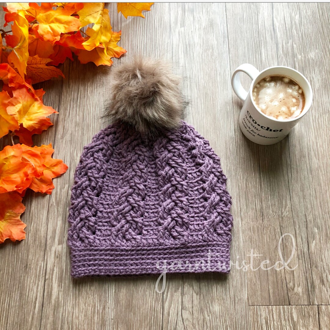 Purple Cabled Beanie Crochet Pattern: Women's Winter Hat (PDF Pattern ...