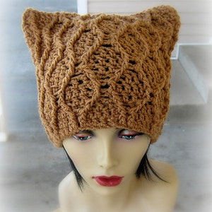 Crochet Pattern Cat ears Cabled Beanie Kitty Hat Pattern Cat ear beanie Women's beanie Teen hat image 3