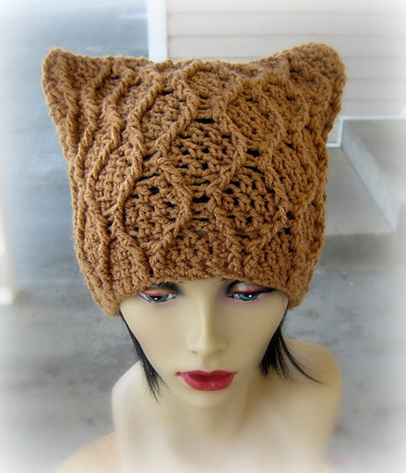 Crochet Pattern Cat ears Cabled Beanie Kitty Hat Pattern Cat ear beanie Women's beanie Teen hat image 3