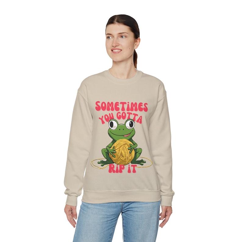 Women's sweatshirt with funny saying for crocheters and knitters. Frogging is a part of crocheting and knitting. Gift idea for crocheters and knitters. Knitting accessories. Crocheting accessories.