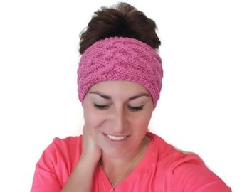 Knitting Pattern PDF :Women's headwrap / earwarmer, Messy bun hat, Celtic Cables, Last minute Christmas Gift,