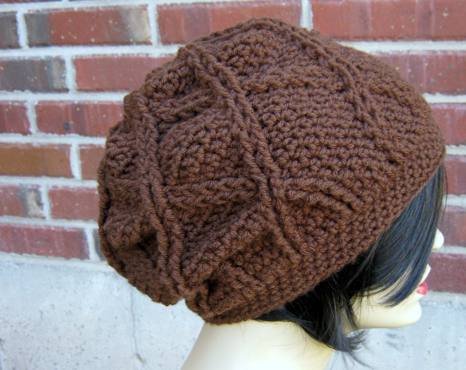 PDF CROCHET PATTERN Cabled Flower Slouchy Hat, Women’s Crochet Hat ...