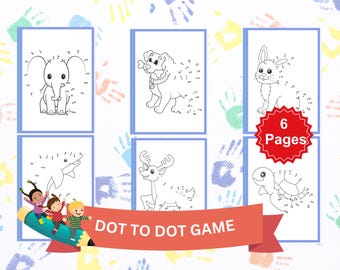 Animal Dot-to-Dot Pages: Kids Printable Activity (6 Pages) (Digital Download)
