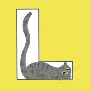 Cartão postal L CAT com letra do alfabeto e gato