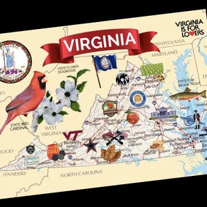 Cartolina con mappa della VIRGINIA