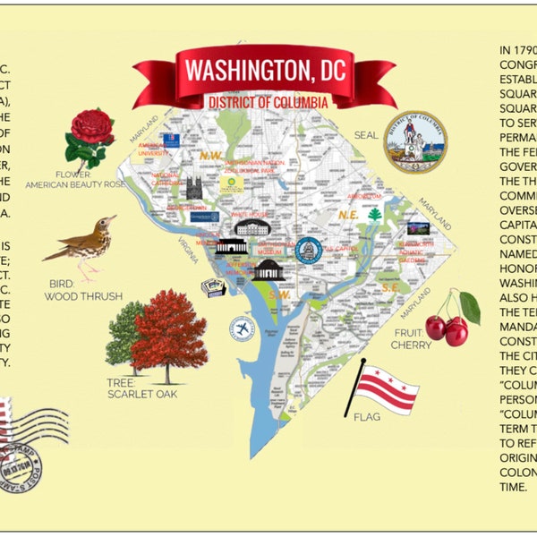 WASHINGTON D.C. MAP Postcard