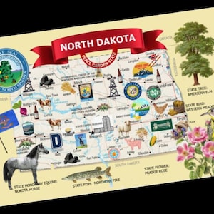 Carte postale Carte du DAKOTA DU NORD