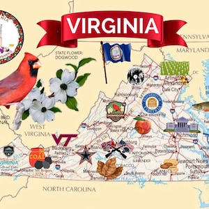 VIRGINIA Map Postcard