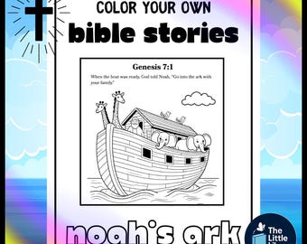 Estudio bíblico para niños: Dibujos para colorear del Arca de Noé, actividades para niños en la escuela dominical, Escuela Bíblica de Vacaciones, Dibujo bíblico para colorear del Génesis