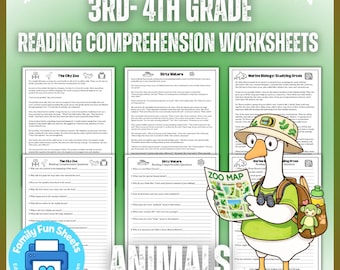 Comprensión lectora sobre animales para 4.º grado Hojas de trabajo de comprensión lectora para 3.er grado Hojas de trabajo de escritura para 3.º y 4.º grado Lectura del Día de la Tierra