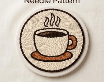 Coffee Cup Punch Needle Pattern, Coaster Template, Cute Mug Design, 4 Sizes, Instant Download, Beginner Friendly + Free Guide
