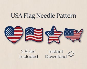 USA Flag Punch Needle Pattern, Patriotic Coaster Template, Heart Star Map Designs, 2 Sizes, Instant Download, Beginner Friendly + Free Guide