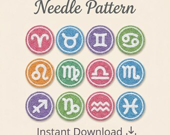 Zodiac Punch Needle Pattern, 12 Horoscope Symbols, Pastel Astrology Craft (PDF Download)