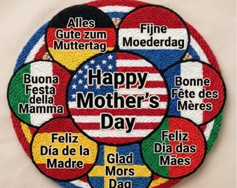 Mother’s Day Punch Needle Patterns Bundle, 8 Language Designs, 4 Size Coaster Templates, Printable PDF, DIY Embroidery Gift