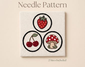 Strawberry Cherry Mushroom Punch Needle Pattern Bundle, Coaster Template Set, Beginner Friendly, Instant Download + Free Beginner Guide