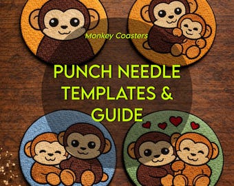7 Monkey Punch Needle Patterns with Tutorial PDF – Beginner Friendly – Instant Download