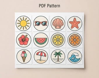 Summer Punch Needle Coaster Pattern Bundle PDF, Round Coaster Templates, Beach, Fruit & Tropical Designs, DIY Craft, Instant Download