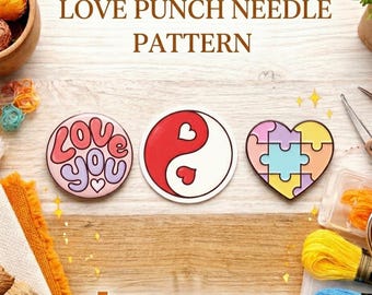 Love Coaster Template Bundle | Yin Yang Heart Puzzle | Printable PDF Digital Download | Punch Needle Pattern | DIY Craft