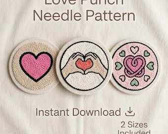 Love Punch Needle Pattern Bundle, Heart Coaster Template Set, Beginner Friendly, Instant Download PDF, 2 Sizes Included