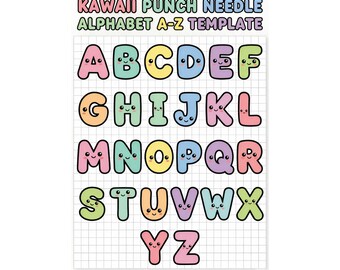 Kawaii Alphabet Punch Needle Coaster Pattern, Beginner Friendly Template (Digital Download)