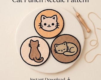 Cat Punch Needle Pattern PDF, Cat Coaster Template, Rug Tufting Design, DIY Punch Needle, Instant Download, Beginner Friendly + Free Guide