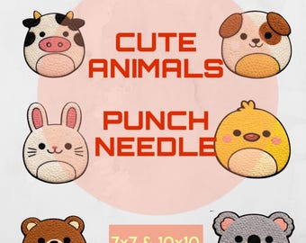 9 Animal Punch Needle Pattern, Beginner Embroidery Template (PDF Download), Instant Download, Templates + Guide