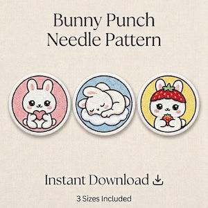 Zestaw wzorów na dziurkacz igłowy Kawaii Bunny | Szablony podstawek | 3 rozmiary w zestawie | Przyjazny dla początkujących + darmowy przewodnik | Natychmiastowe pobranie pliku PDF