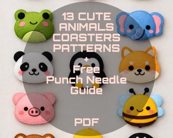13 Animal Punch Needle Patterns – Coaster Templates (PDF Download)