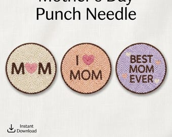 Mother's Day Punch Needle Coaster Pattern, Minimalist Mom Designs, 2 Sizes (Digital Download)