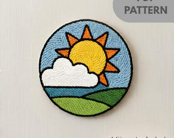 Sun Landscape Punch Needle Coaster Pattern PDF, Printable Template, Beginner Punch Needle Design, Free Beginner Punch Guide