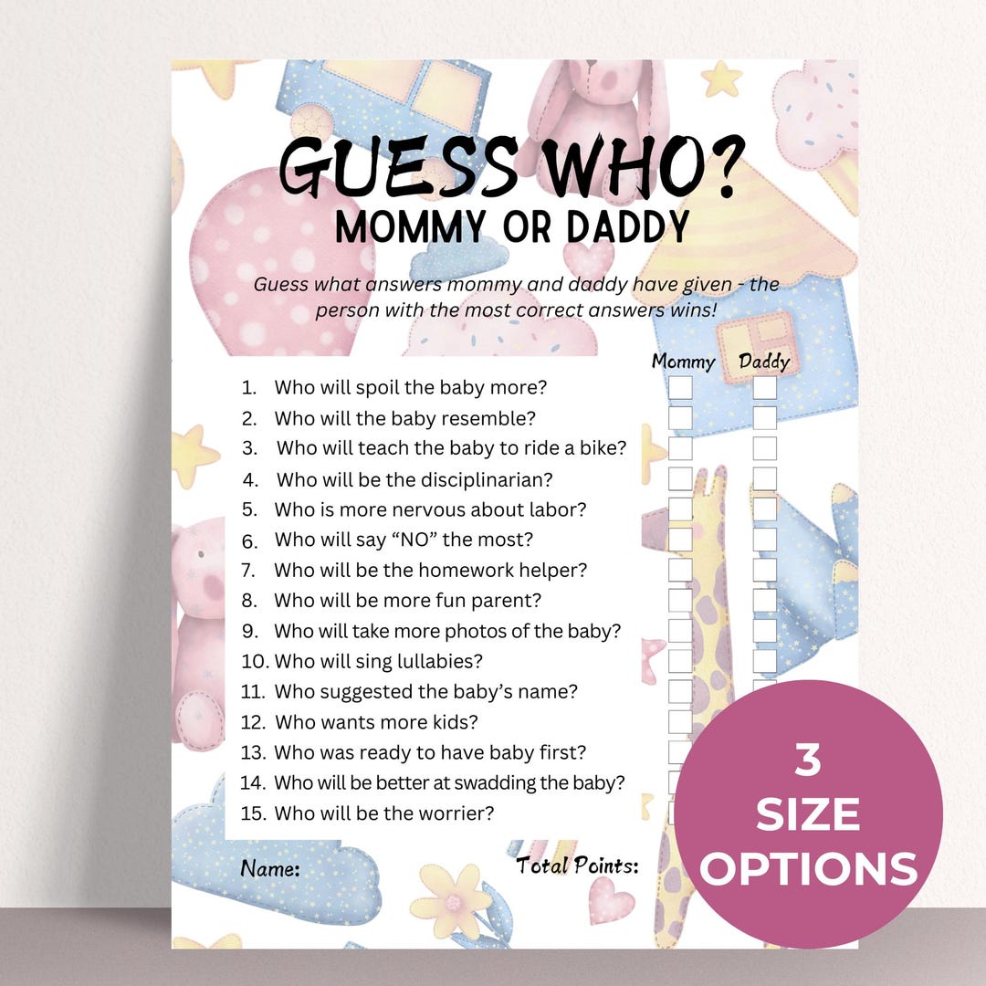 Guess Who Mommy or Daddy Baby Shower Game: Printable Trivia (PDF