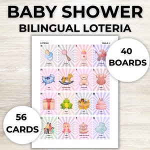 Baby Shower Dwujęzyczna Loteria, Meksykańskie Baby Shower Bingo, Lotería Baby Shower Ingles y Español, Juego para baby shower, Gry Baby Shower