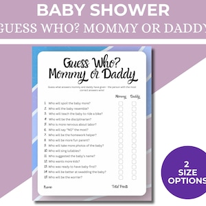 Guess Who Mama oder Papa Spiel, Babypartyspiel, Mama oder Papa Spiel, Babyparty Ideen, Wer hat es gesagt Trivia Spiel, Druckbares PdF Spiel