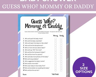 Guess Who Mommy or Daddy Baby Shower Game: Printable Trivia (PDF Download)