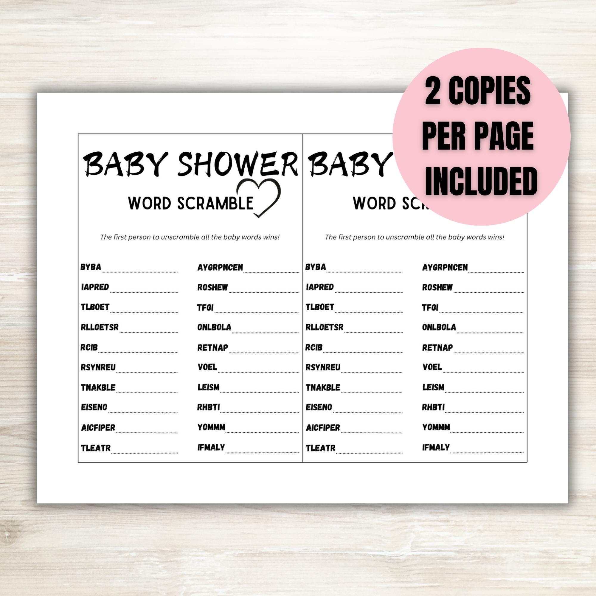 Baby Shower Word Scramble, Baby Shower Games, Baby Shower Printable, Gender Reveal Game, Ink ...