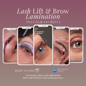 Reels de lifting de pestañas y laminación de cejas: Plantillas para redes sociales de salones de belleza (Descarga digital)