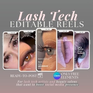 Lash Tech Instagram Reel Templates | Luxury Eyelash Extension Story Ideas | Lash Artist Editable Social Media Posts | Lash Treatment Content