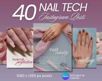 Nail Tech Instagram Posts: Manicure Social Media Templates (Canva)
