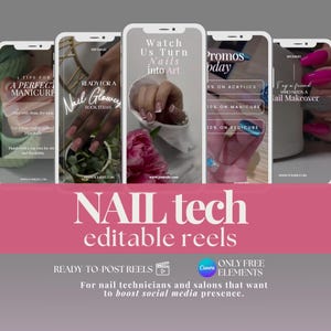 Könnte beinhalten: Fünf farbenfrohe Instagram-Story-Vorlagen für Nageltechniker. Die Vorlagen zeigen Bilder von Maniküren, Textüberlagerungen und Werbeaktionen. Der Text beinhaltet "Sehen Sie zu, wie wir Nägel in Kunst verwandeln", "Bereit für einen Nail Glow Up", "Aktionen heute", "5% auf Acryl", "10% auf Maniküre", "10% auf Pediküre" und "Markieren Sie einen Freund, der eine Nagel-Verwöhnung braucht".