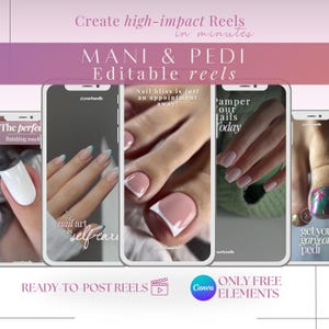 Peut inclure: Un collage de quatre images montrant différents designs d'ongles et d'orteils. Les images proviennent de bobines Instagram et incluent du texte tel que "Le bonheur des ongles est juste un rendez-vous!" et "Gâtez vos ongles aujourd'hui".