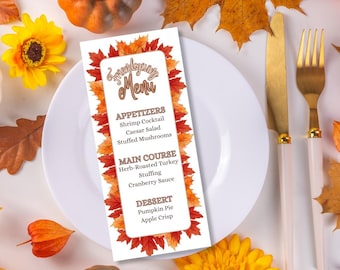 Thanksgiving Menu | Fall Hosting Decor | Dinner Party Menu | Friendsgiving | Menu Template | Friendsgiving menu | Thanksgiving Print