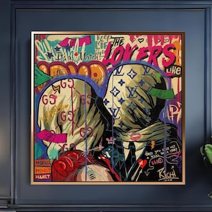 The Lovers Square Pop Art Canvas | Vibrant Colors in a Modern Tribute | Available Framed or Unframed for Bold Home Decor